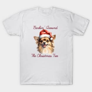 Christmas Longhaired Chihuahua Dog in Santa Hat T-Shirt